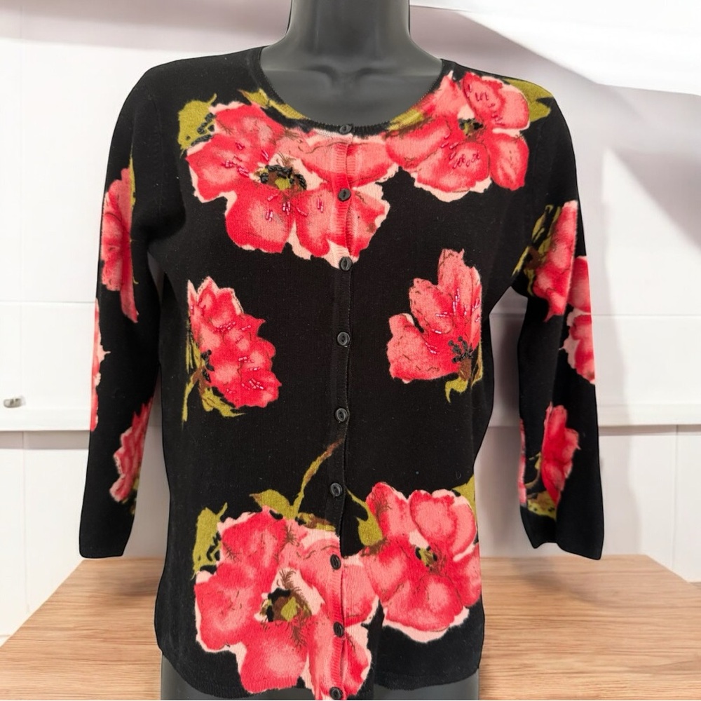 Floral Black Cardigan Sweater